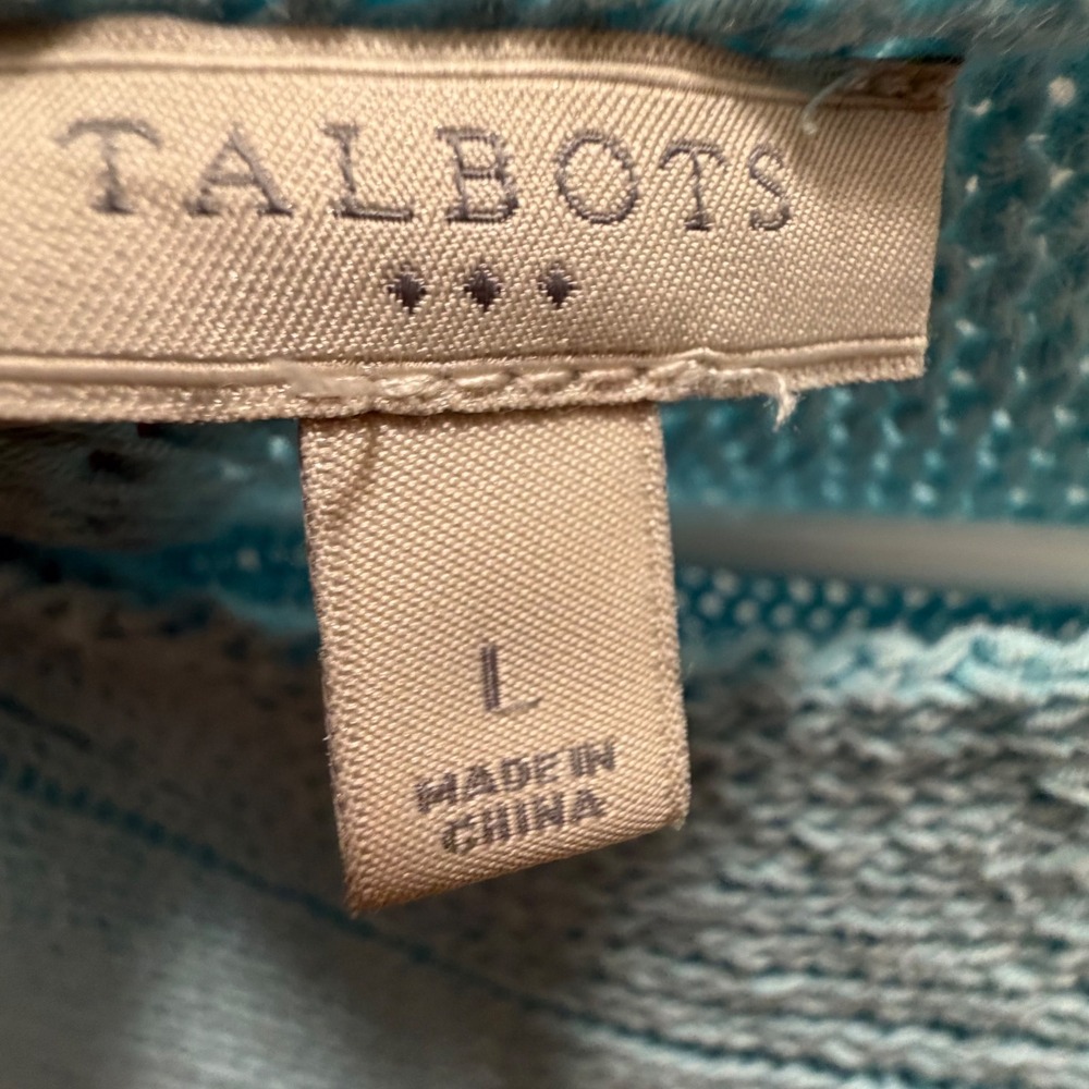 Talbots Light Blue Garter Stitch Knit Short Sleeve Sweater Boat Neck Size L - Picture 2 of 7